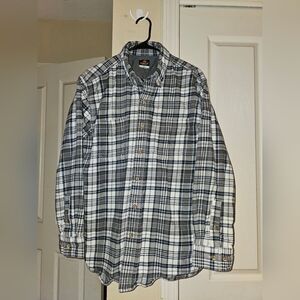 Men's Flannel Shirt - Navy Blue and White